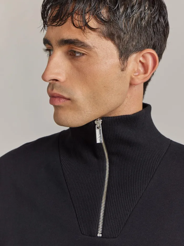 Men Agns B Tshirts and Polo Shirts Black Cotton Fleece Zip Sweatshirt