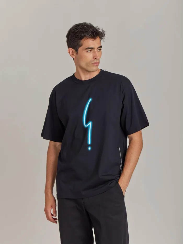 Men Agns B Tshirts and Polo Shirts Black Cotton Jersey Screenprinted Christof Tshirt