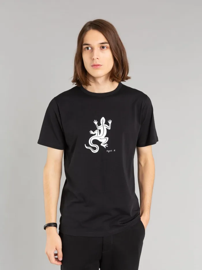 Men Agns B Tshirts and Polo Shirts Black Short Sleeves Coulos Lizard Tshirt