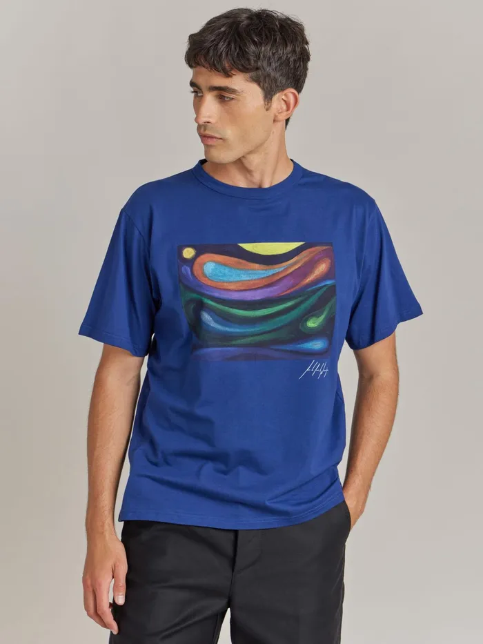 Men Agns B Tshirts and Polo Shirts Blue Cotton Jersey Mark Tshirt Artist Andre Niemeyer