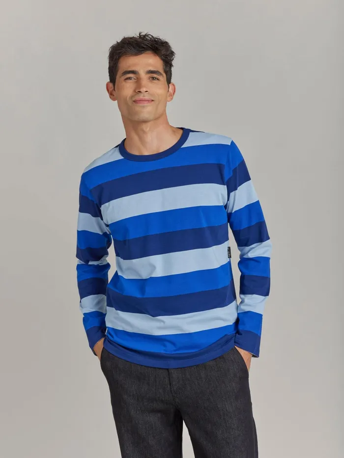 Men Agns B Tshirts and Polo Shirts Blue Cotton Jersey Striped New Coulos Tshirt