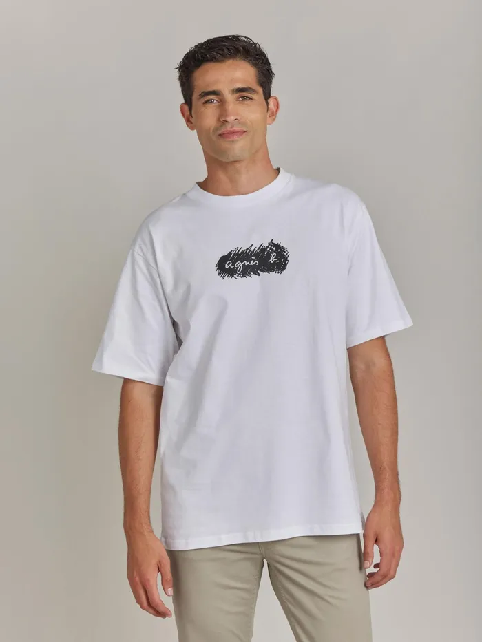 Men Agns B Tshirts and Polo Shirts White Cotton Screenprinted Christof Tshirt