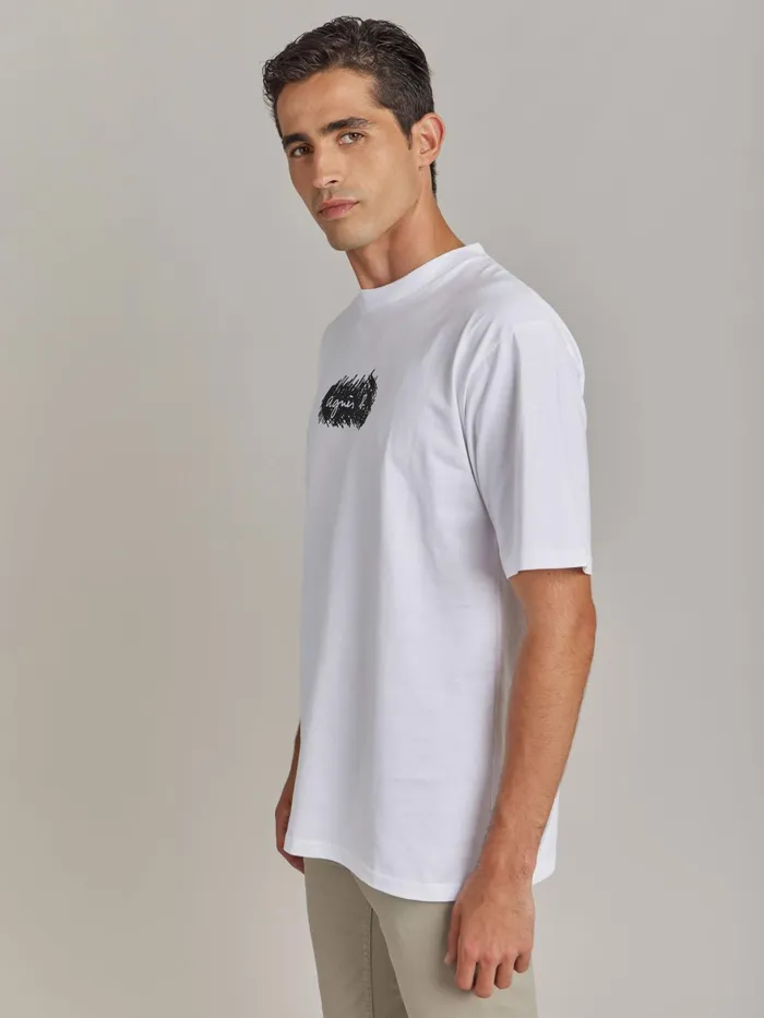 Men Agns B Tshirts and Polo Shirts White Cotton Screenprinted Christof Tshirt