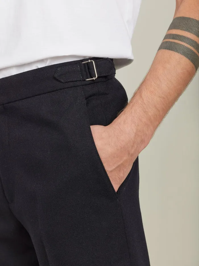 Men Agns B Trousers Black Wool Gabardine Trousers