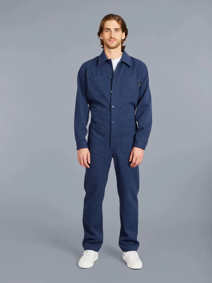 Men Agns B Trousers Blue Cotton Jumpsuit