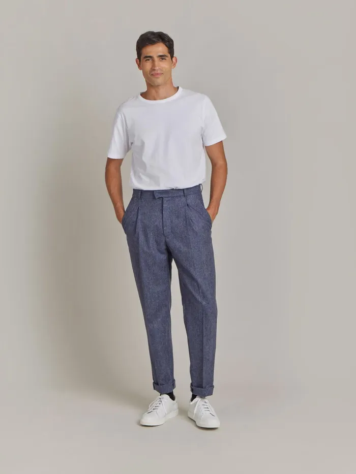 Men Agns B Trousers Blue Wool Tweed Ibra Trousers
