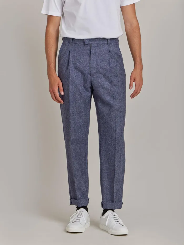 Men Agns B Trousers Blue Wool Tweed Ibra Trousers