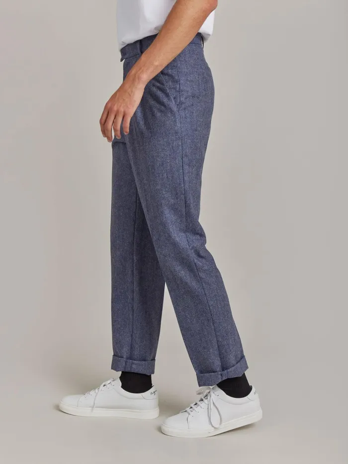 Men Agns B Trousers Blue Wool Tweed Ibra Trousers