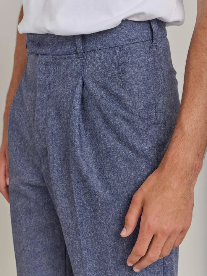 Men Agns B Trousers Blue Wool Tweed Ibra Trousers