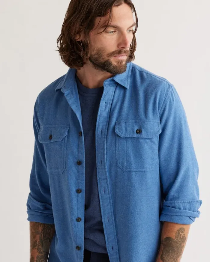 Men BURNSIDE DOUBLEBRUSHED FLANNEL SHIRT Aegean Blue Pendleton Shirts