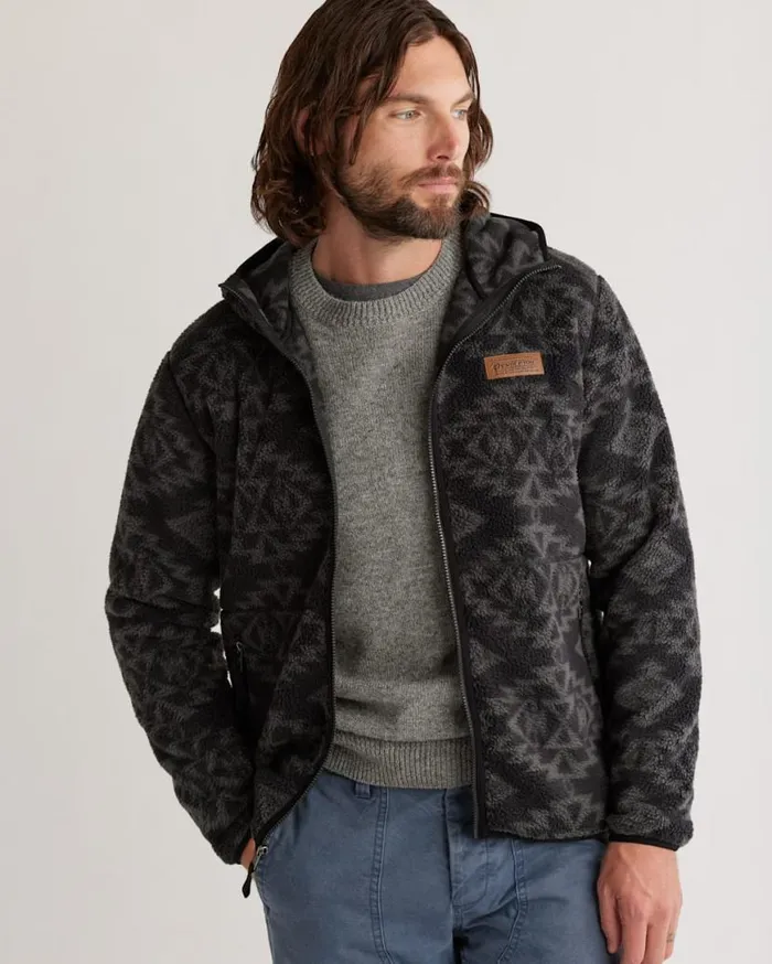 Men FLEECE HOODED JACKET Black Sacred Star Pendleton Jackets and Coats