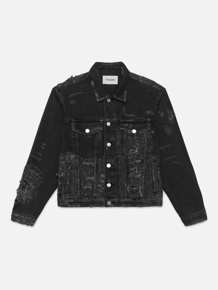 Men Jackets and Shirts FRAME Denim Trucker Partial Destruction 8212 Durban Destruct