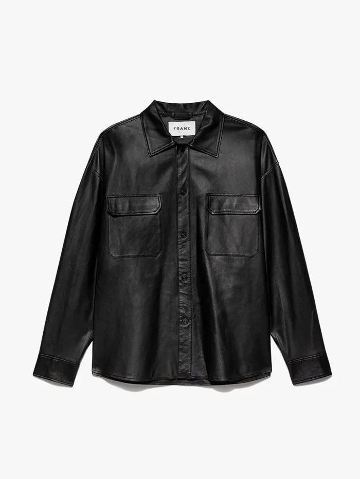 Men Leather and Suede FRAME Leather Shirt 8212 Noir