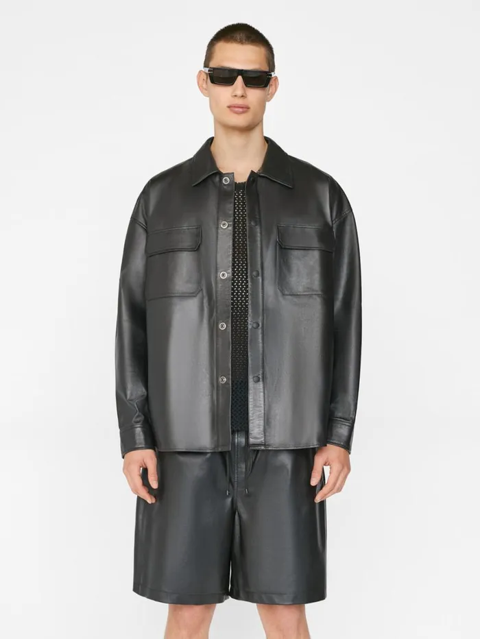 Men Leather and Suede FRAME Leather Shirt 8212 Noir