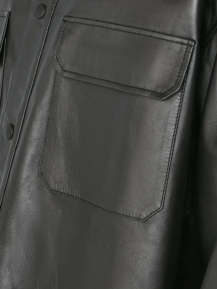 Men Leather and Suede FRAME Leather Shirt 8212 Noir