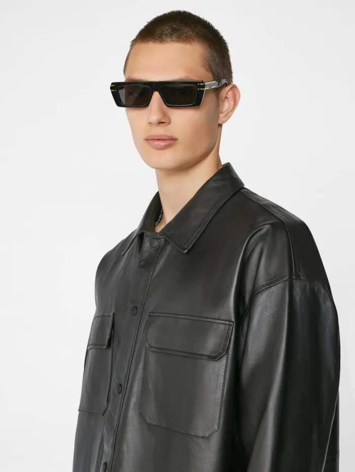 Men Leather and Suede FRAME Leather Shirt 8212 Noir