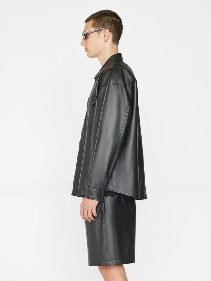 Men Leather and Suede FRAME Leather Shirt 8212 Noir