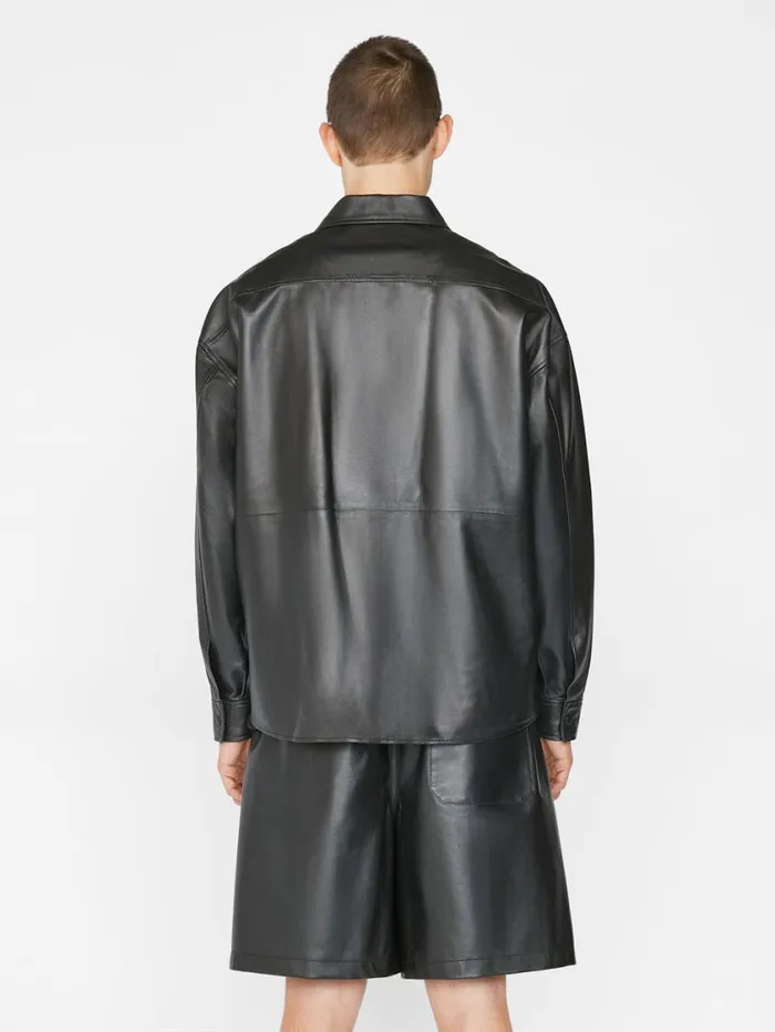 Men Leather and Suede FRAME Leather Shirt 8212 Noir