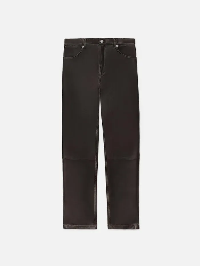 Men Leather and Suede FRAME Leather Straight Leg Trousers 8212 Marron