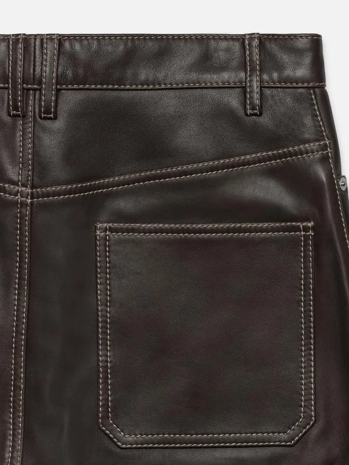 Men Leather and Suede FRAME Leather Straight Leg Trousers 8212 Marron