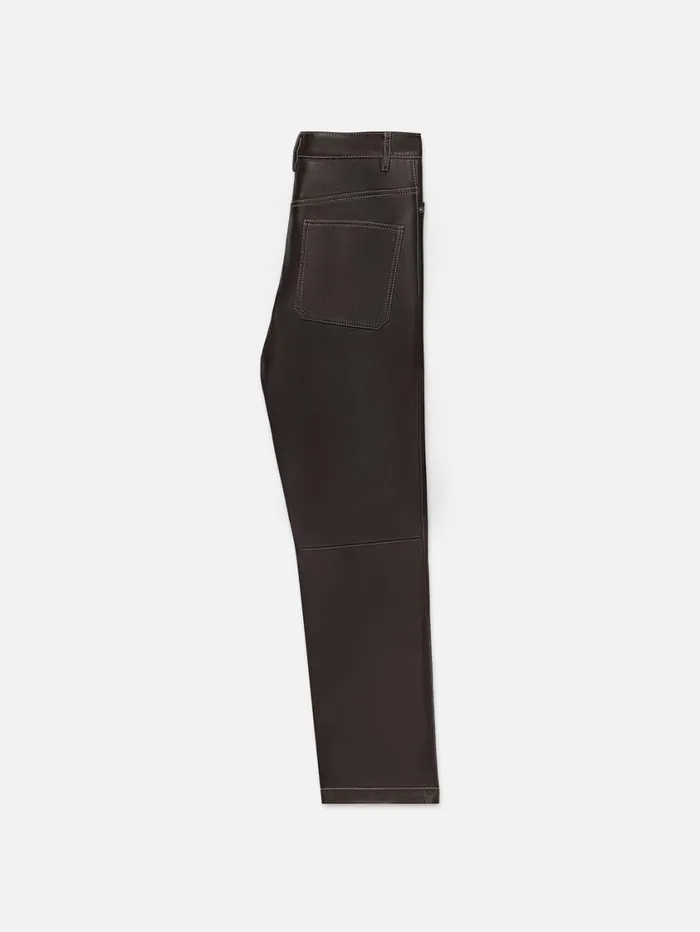 Men Leather and Suede FRAME Leather Straight Leg Trousers 8212 Marron