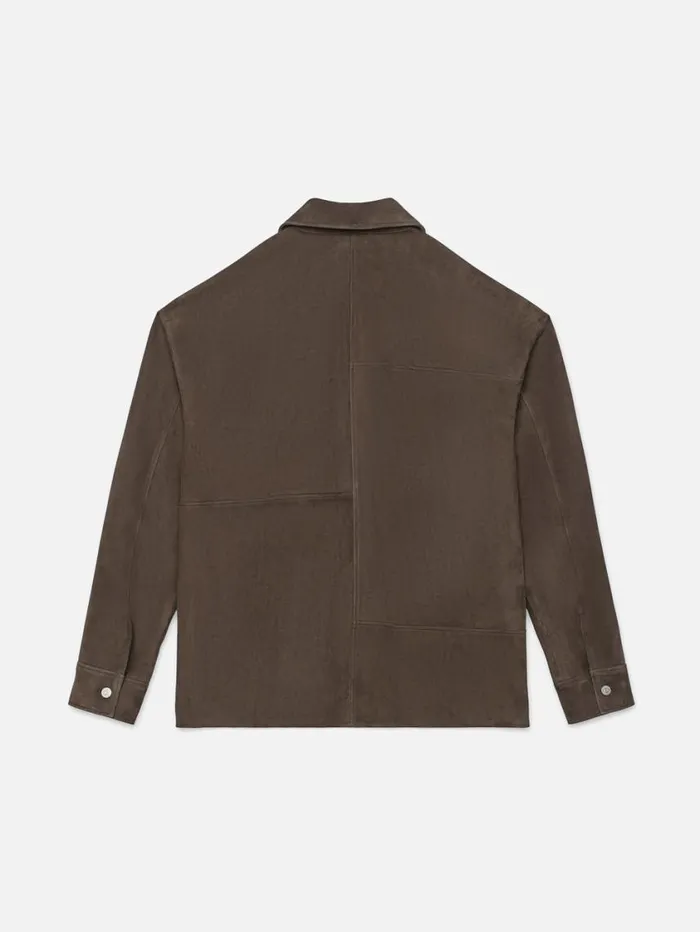 Men Leather and Suede FRAME Long Sleeve Suede Shirt 8212 Dark Wood