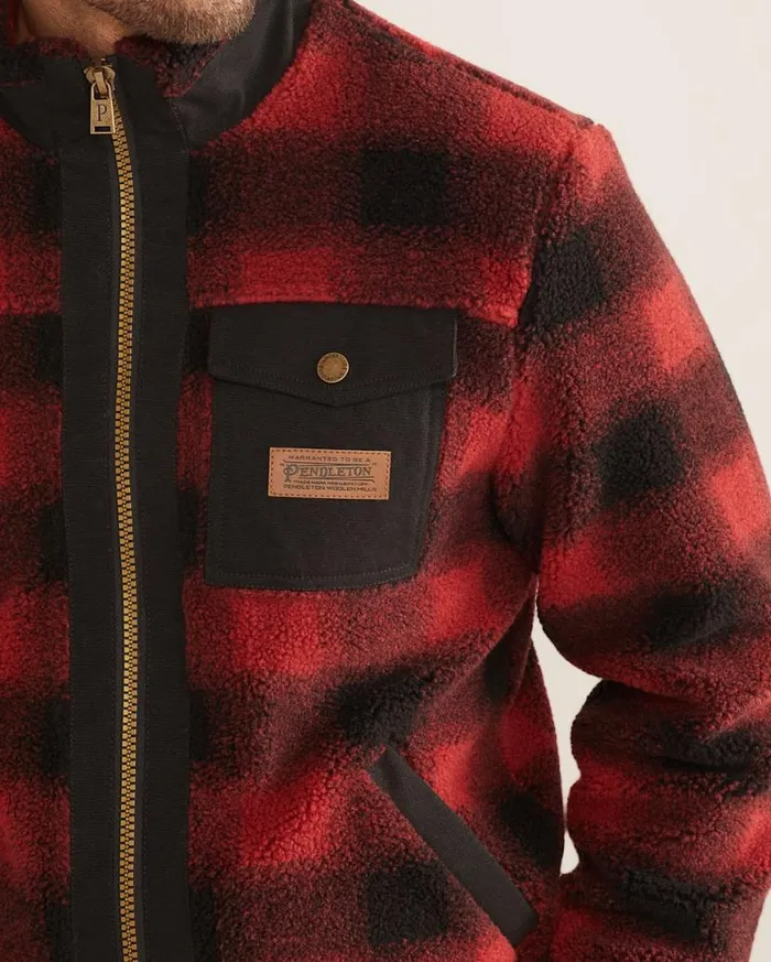 Men LONE FIR STANDCOLLAR FLEECE JACKET Red Buffalo Check Pendleton Jackets and Coats