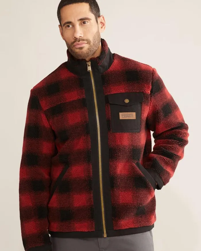 Men LONE FIR STANDCOLLAR FLEECE JACKET Red Buffalo Check Pendleton Jackets and Coats