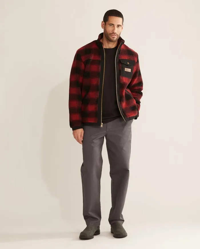 Men LONE FIR STANDCOLLAR FLEECE JACKET Red Buffalo Check Pendleton Jackets and Coats