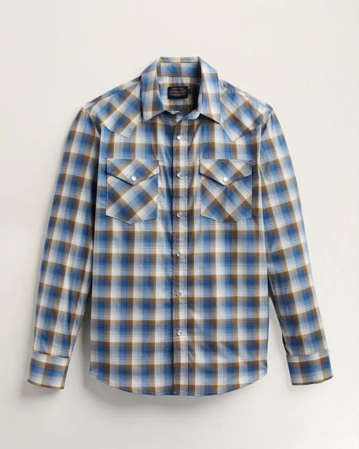Men LONGSLEEVE BISHOP COTTON SHIRT Fire Redtan Plaid Pendleton Shirts