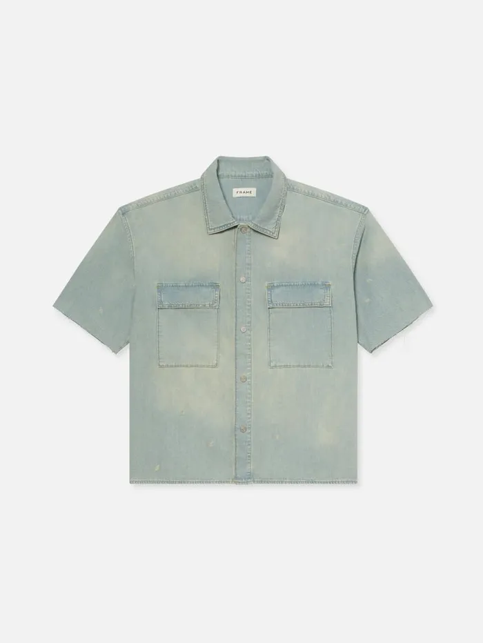 Men New Denim FRAME Short Sleeve Relaxed Denim Shirt 8212 Oahu