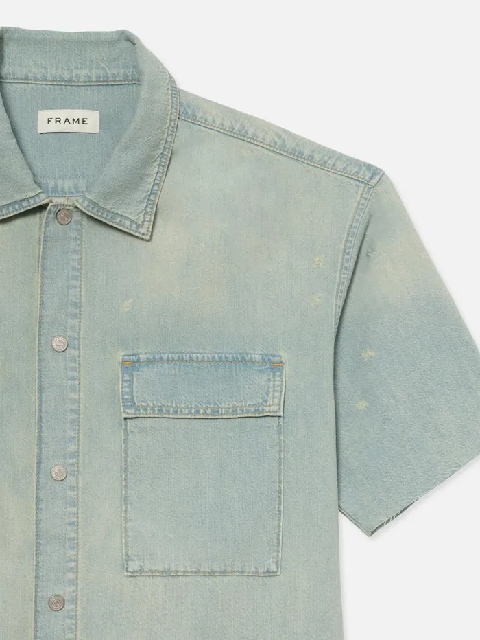 Men New Denim FRAME Short Sleeve Relaxed Denim Shirt 8212 Oahu Men New Denim FRAME Short Sleeve Relaxed Denim Shirt 8212 Oahu