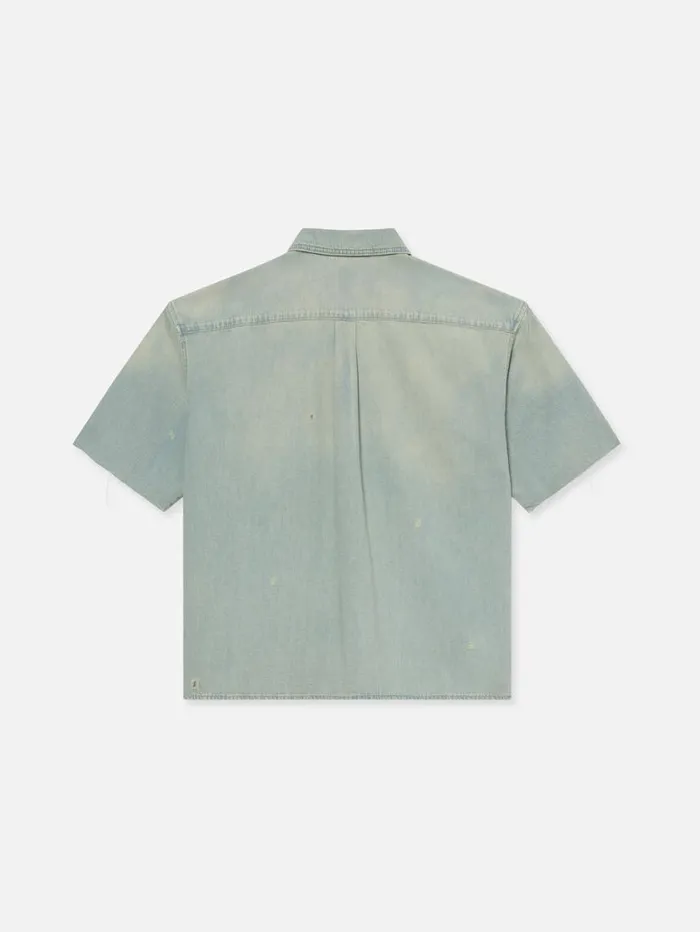Men New Denim FRAME Short Sleeve Relaxed Denim Shirt 8212 Oahu Men New Denim FRAME Short Sleeve Relaxed Denim Shirt 8212 Oahu