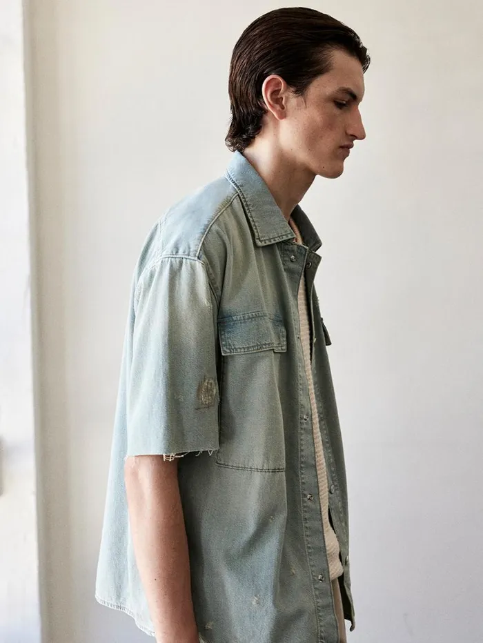 Men New Denim FRAME Short Sleeve Relaxed Denim Shirt 8212 Oahu Men New Denim FRAME Short Sleeve Relaxed Denim Shirt 8212 Oahu