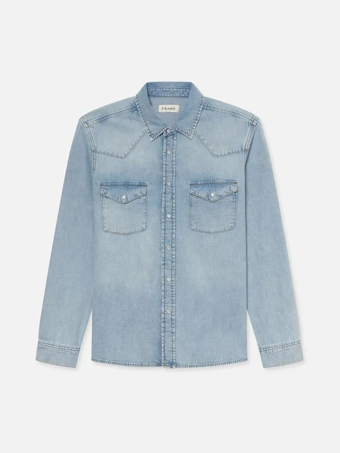 Men New Denim FRAME Western Denim Shirt 8212 Salvador