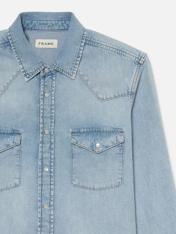 Men New Denim FRAME Western Denim Shirt 8212 Salvador Men New Denim FRAME Western Denim Shirt 8212 Salvador