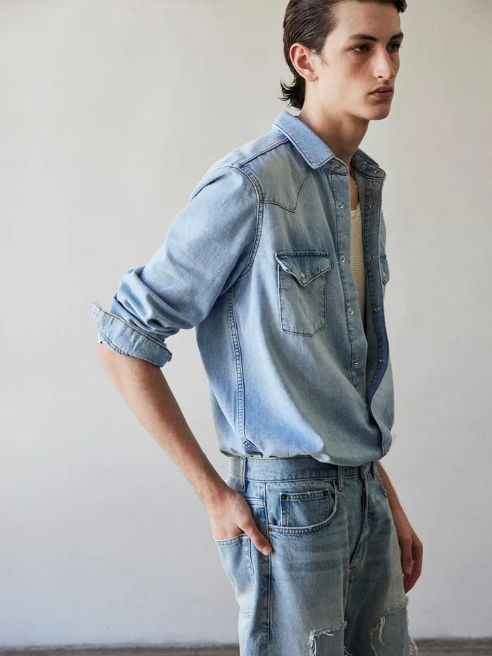 Men New Denim FRAME Western Denim Shirt 8212 Salvador Men New Denim FRAME Western Denim Shirt 8212 Salvador