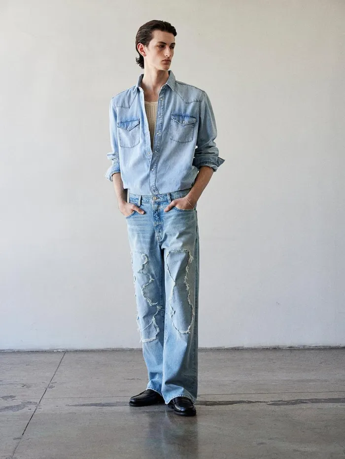 Men New Denim FRAME Western Denim Shirt 8212 Salvador Men New Denim FRAME Western Denim Shirt 8212 Salvador