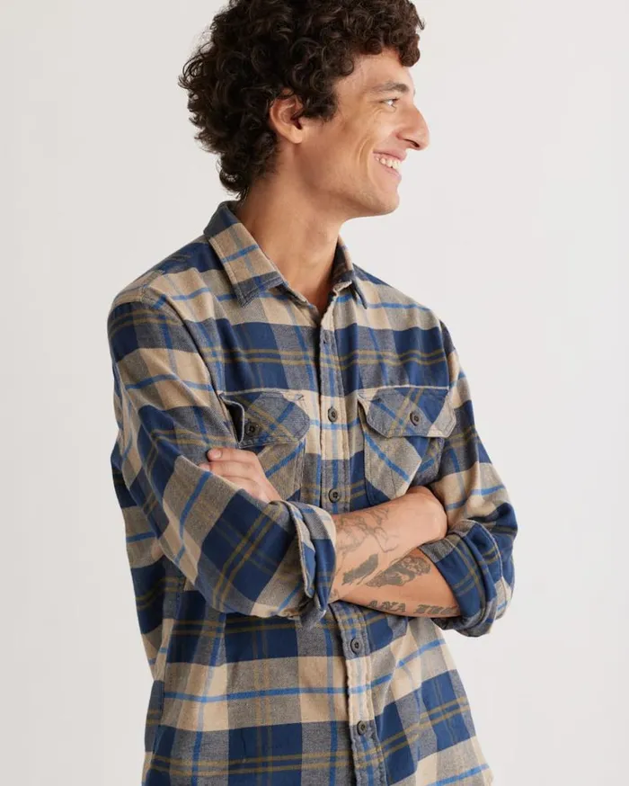 Men PLAID BURNSIDE DOUBLEBRUSHED FLANNEL SHIRT Seaside Bluered Pendleton Shirts