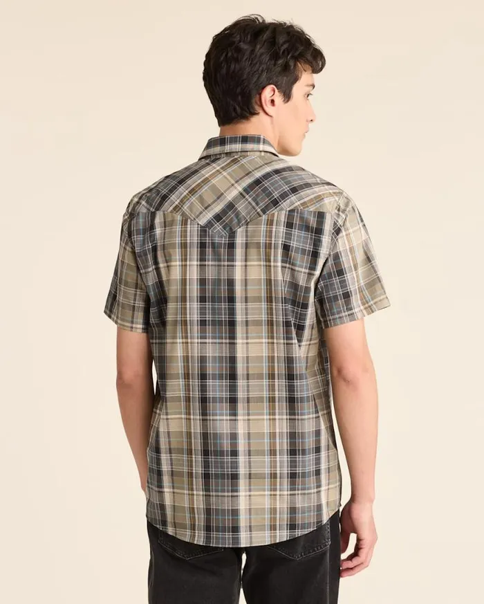 Men PLAID SHORTSLEEVE BISHOP COTTON SHIRT Navygoldecru Plaid Pendleton Shirts