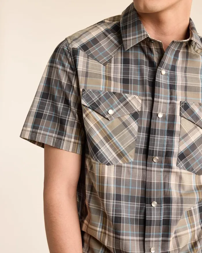 Men PLAID SHORTSLEEVE BISHOP COTTON SHIRT Navygoldecru Plaid Pendleton Shirts