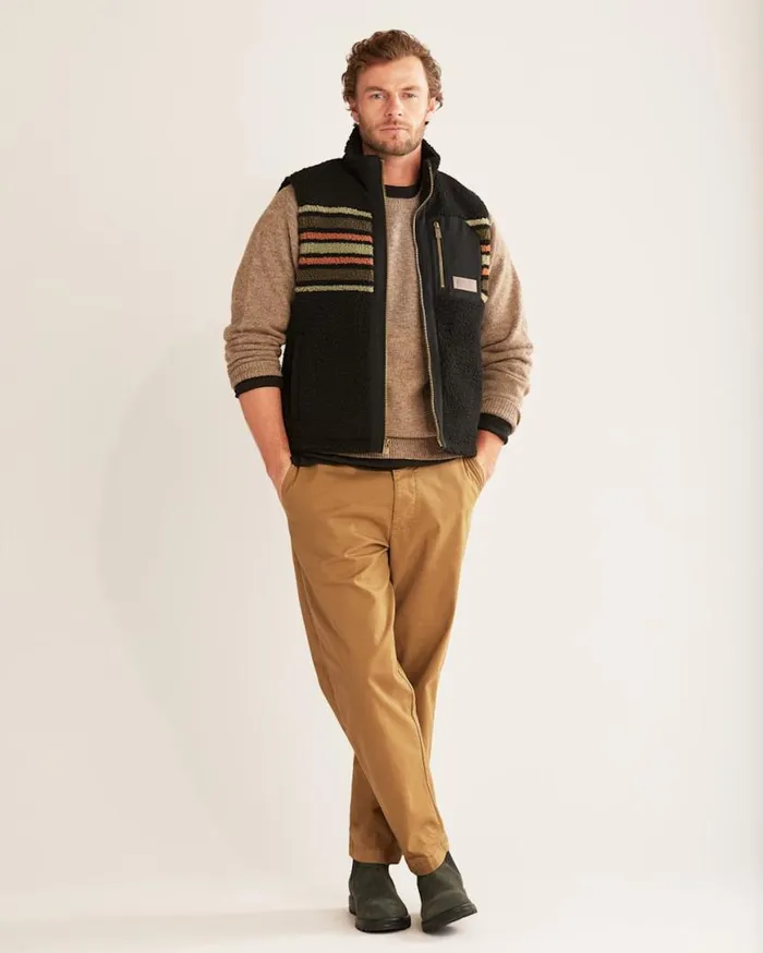 Men RIDGELINE BERBER FLEECE VEST Olive Camp Stripe Pendleton Jackets and Coats