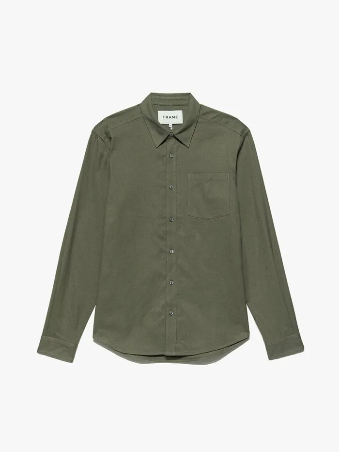 Men Shirts FRAME Brushed Cotton Shirt 8212 Khaki Green