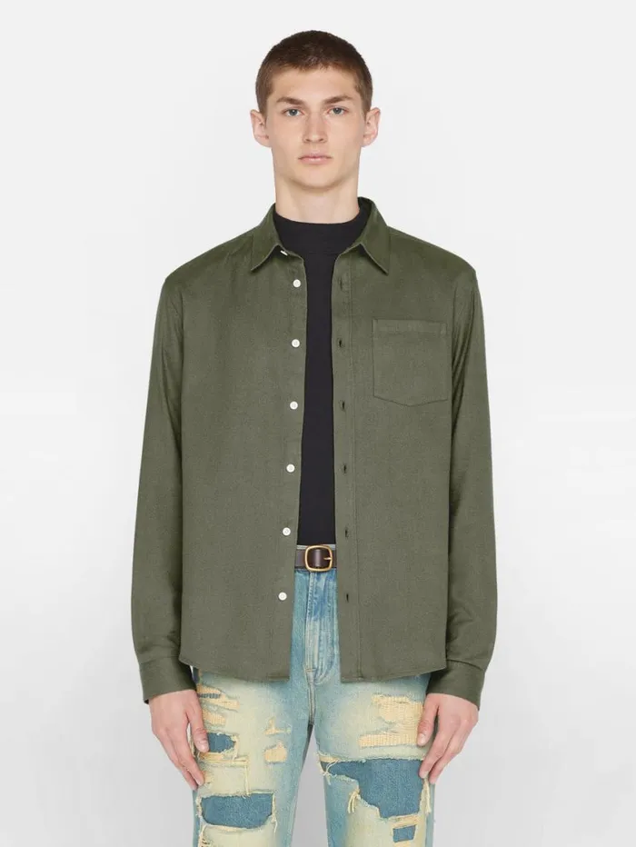 Men Shirts FRAME Brushed Cotton Shirt 8212 Khaki Green Men Shirts FRAME Brushed Cotton Shirt 8212 Khaki Green