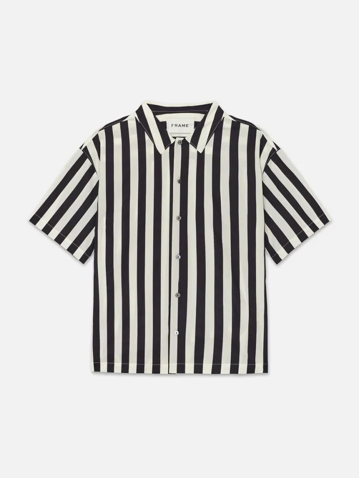 Men Shirts FRAME Camp Collar Shirt 8212 Navy Stripe