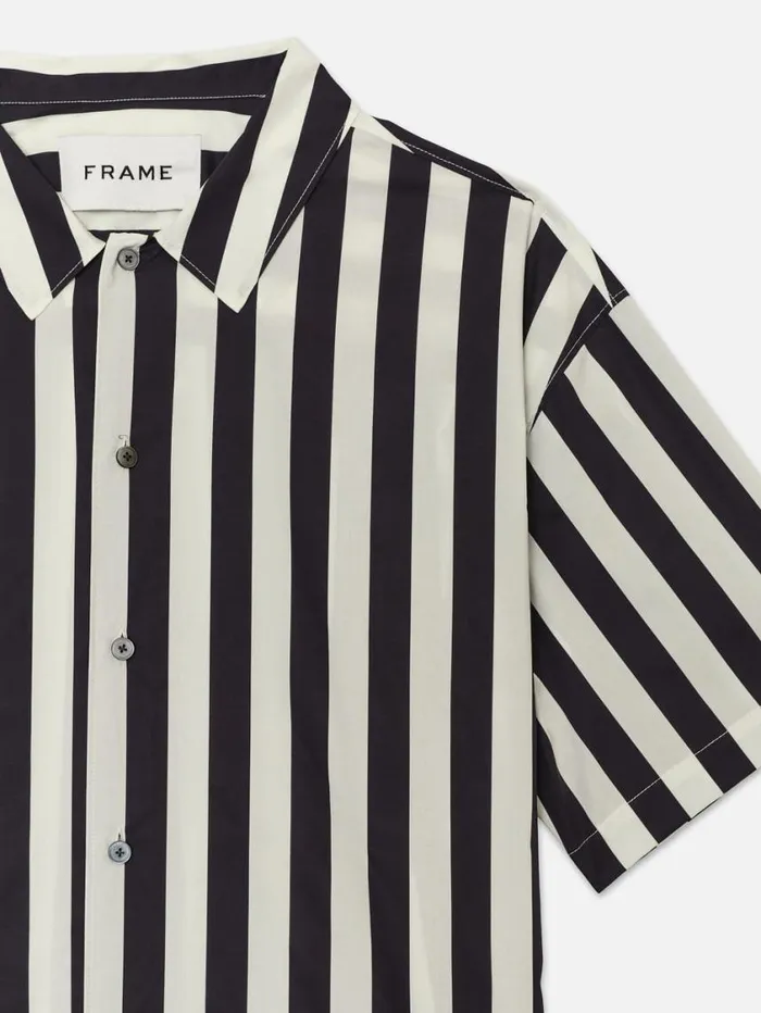 Men Shirts FRAME Camp Collar Shirt 8212 Navy Stripe
