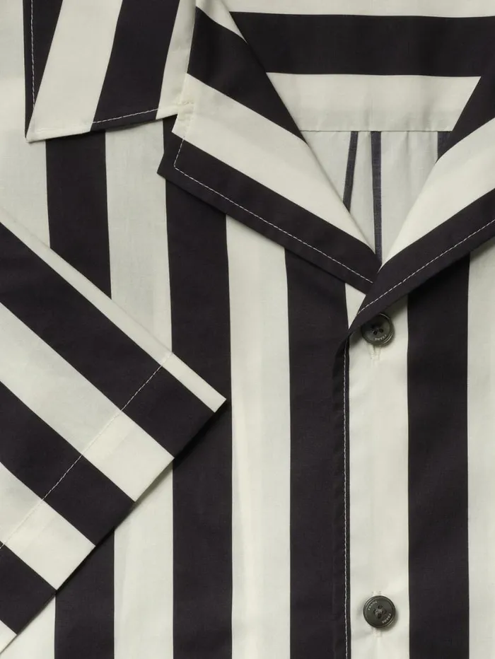 Men Shirts FRAME Camp Collar Shirt 8212 Navy Stripe