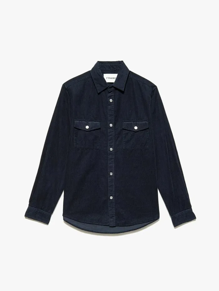 Men Shirts FRAME Double Pocket Micro Corduroy Shirt 8212 Midnight Blue