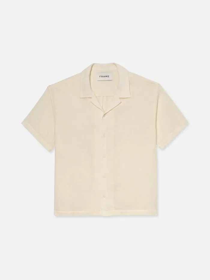 Men Shirts FRAME Short Sleeve Camp Collar Shirt 8212 Off White