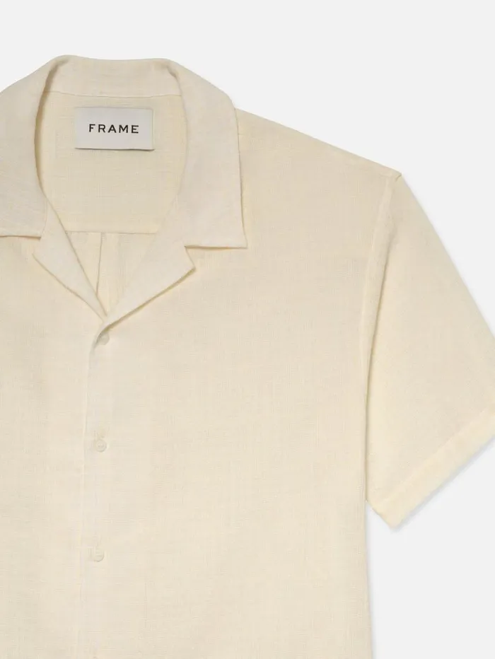 Men Shirts FRAME Short Sleeve Camp Collar Shirt 8212 Off White